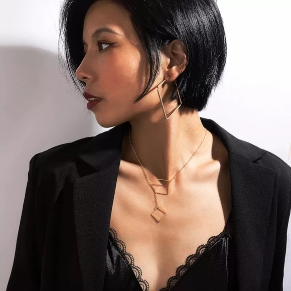 Square pendant necklace.Simple design pendant Geometric. Metal. Elegant Gift Chr - Picture 2 of 8